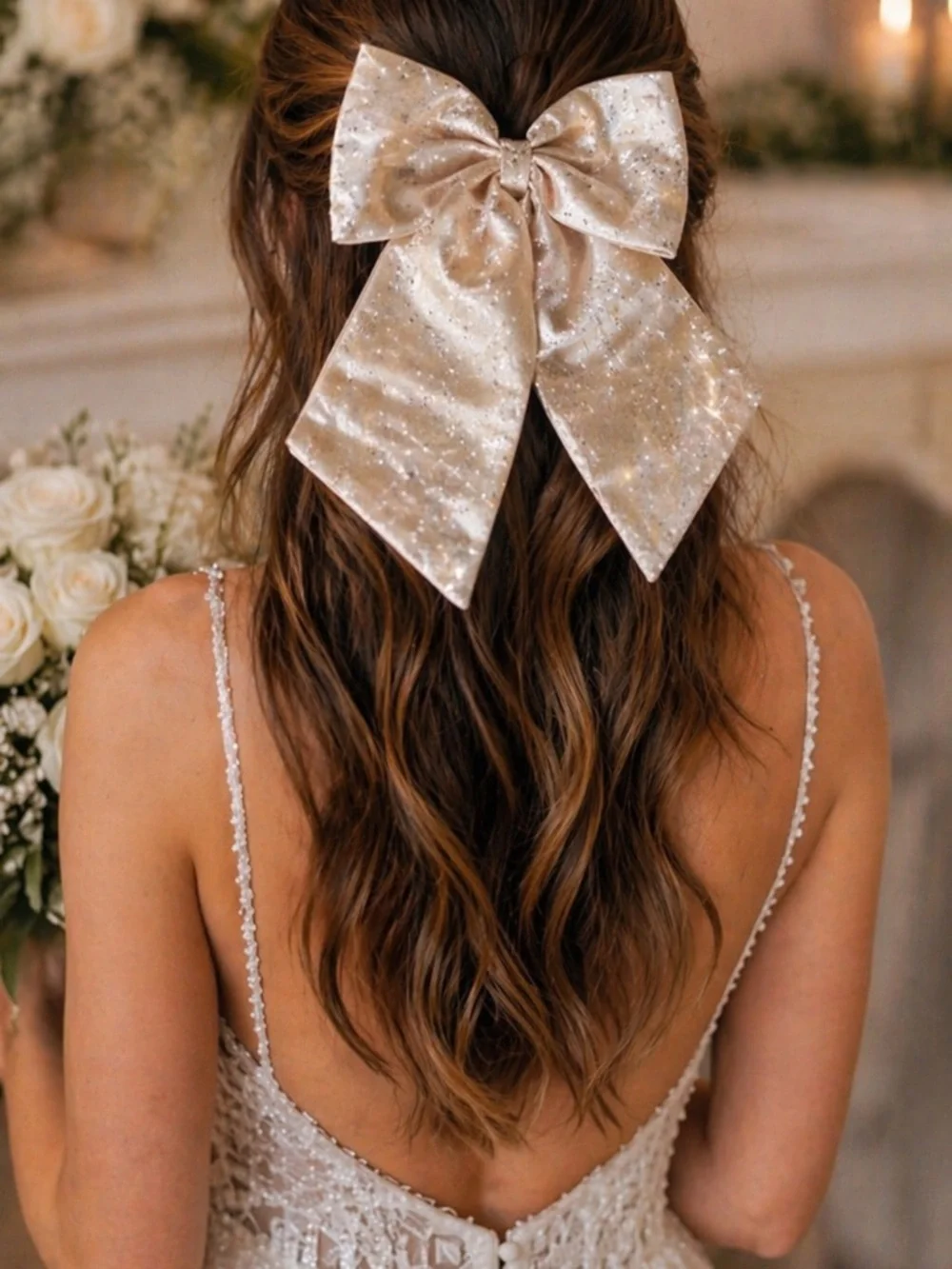 Cream Textured Bow Barrette
